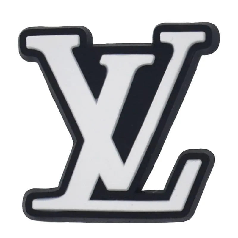 Lv Louis Vuitton Logo White On Black Shoe Charm