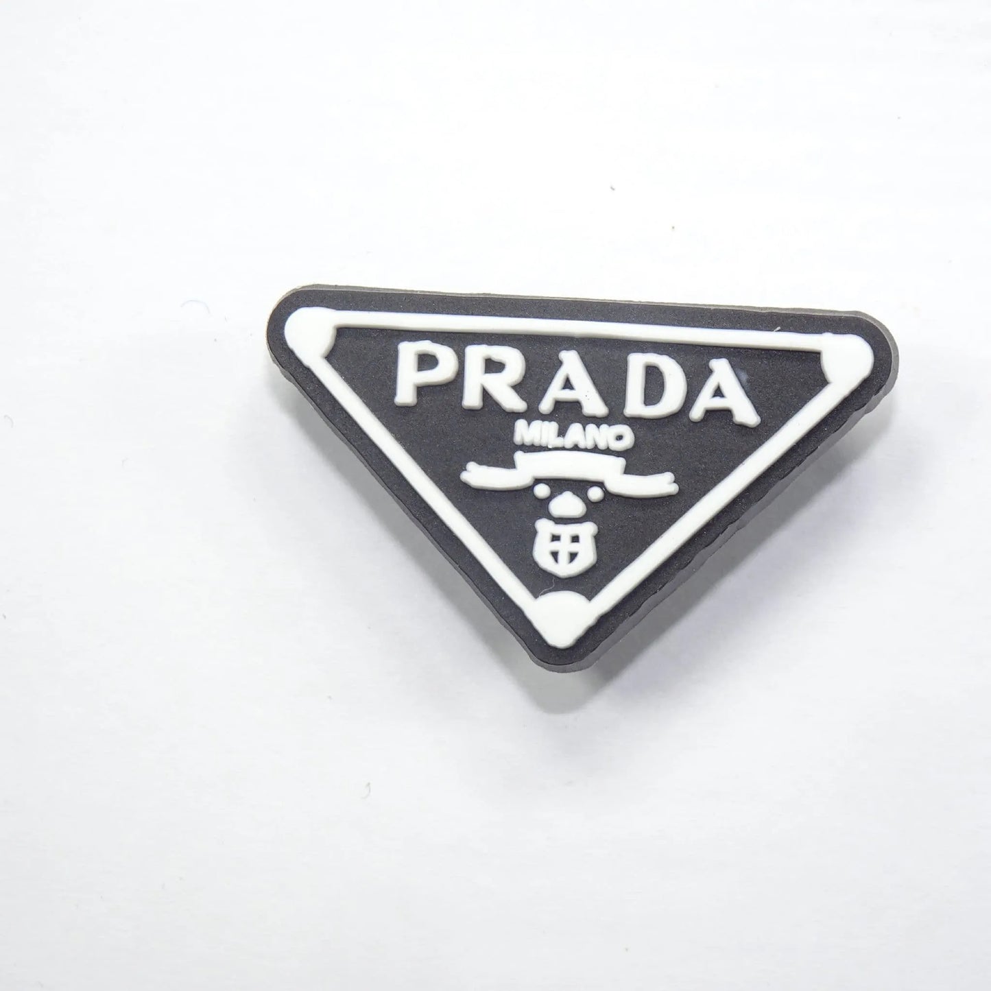 Prada Triplate Stylised Badge Logo White On Black Shoe Charm