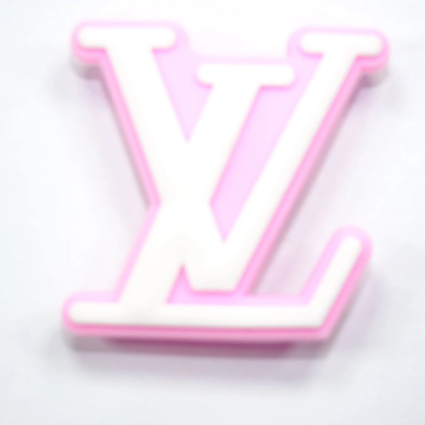 Lv Louis Vuitton French Luxury Stylized Logo White On Pink Shoe Charm