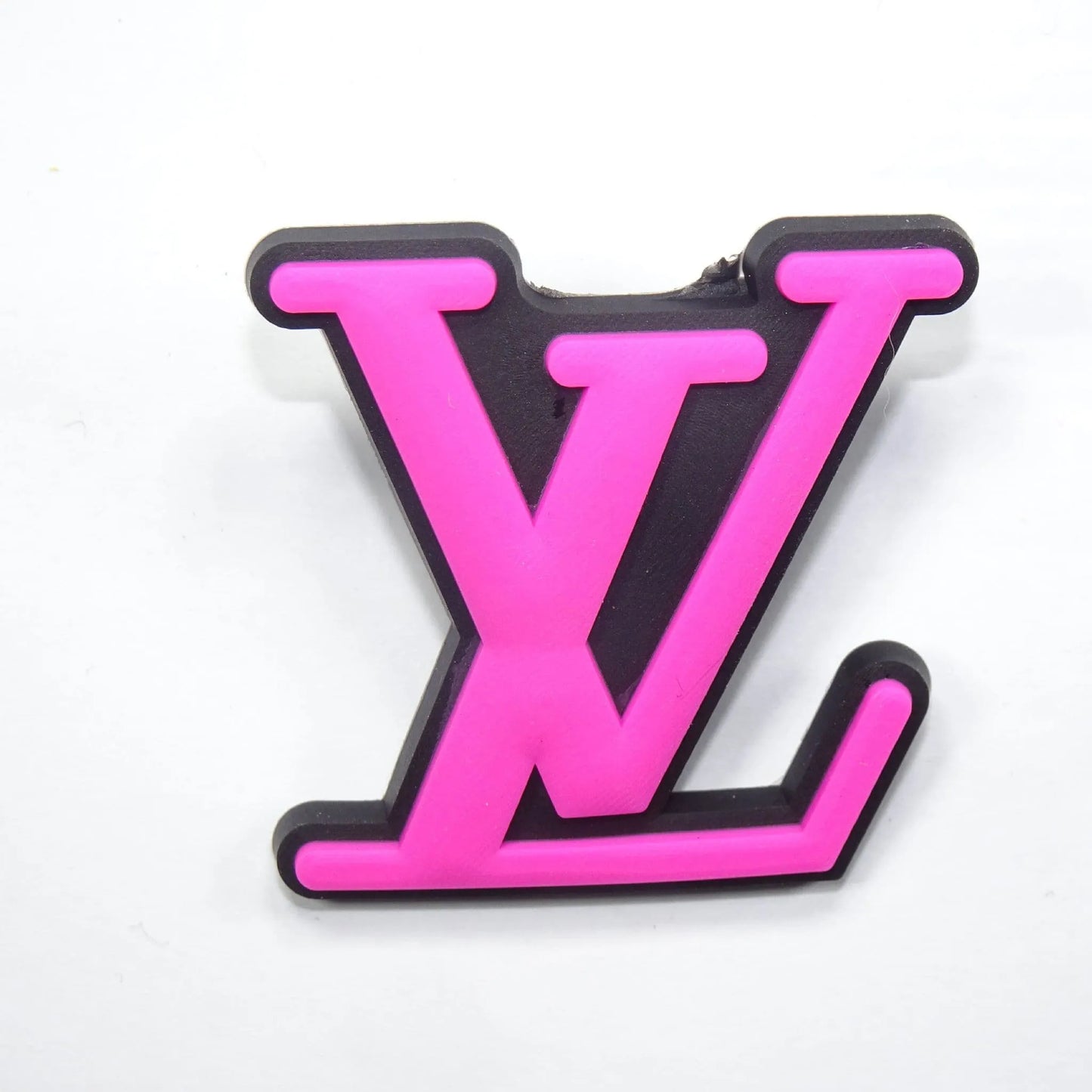 Lv Louis Vuitton French Luxury Stylized Logo Dark Pink On Black Shoe Charm