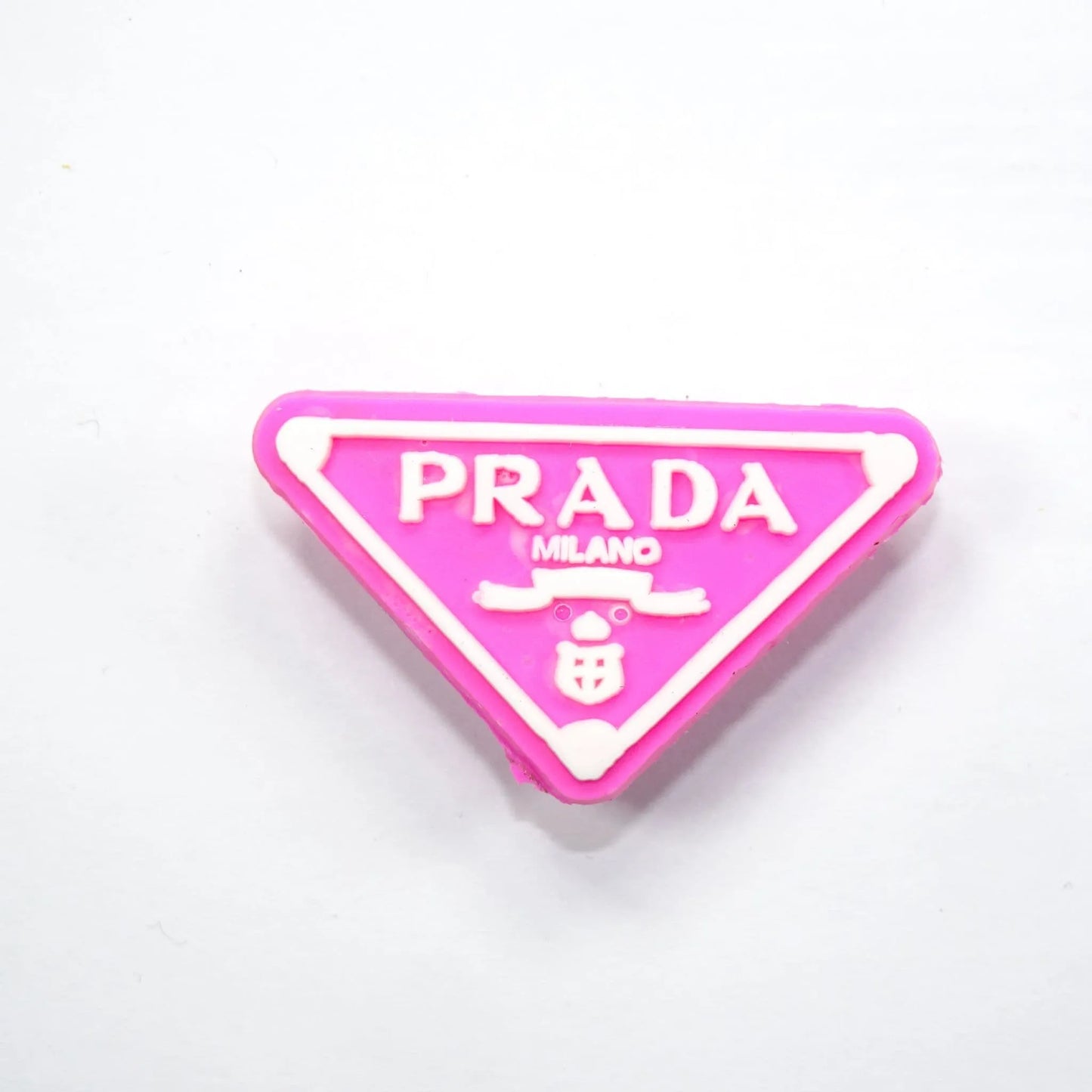 Prada Triplate Stylised Badge Logo White On Dark Pink Shoe Charm
