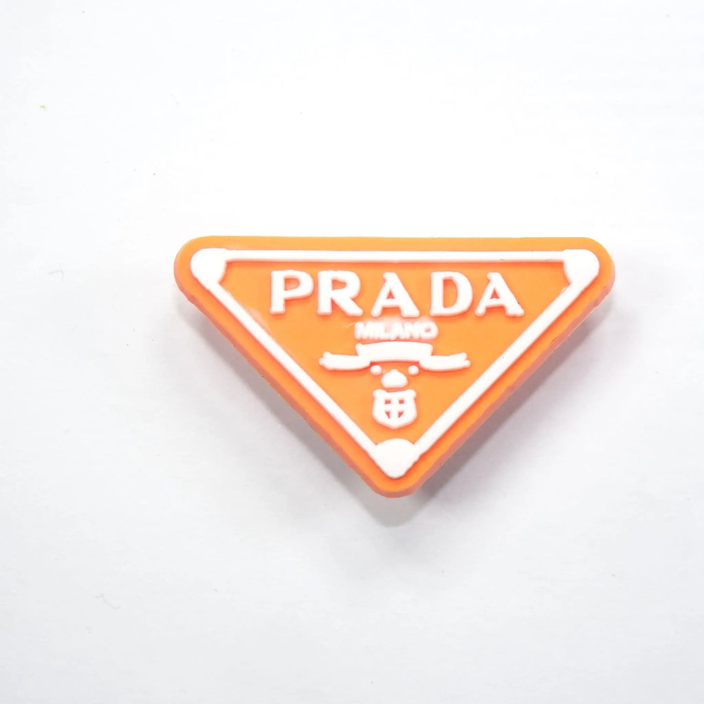 Prada Triplate Stylised Badge Logo White On Orange Shoe Charm