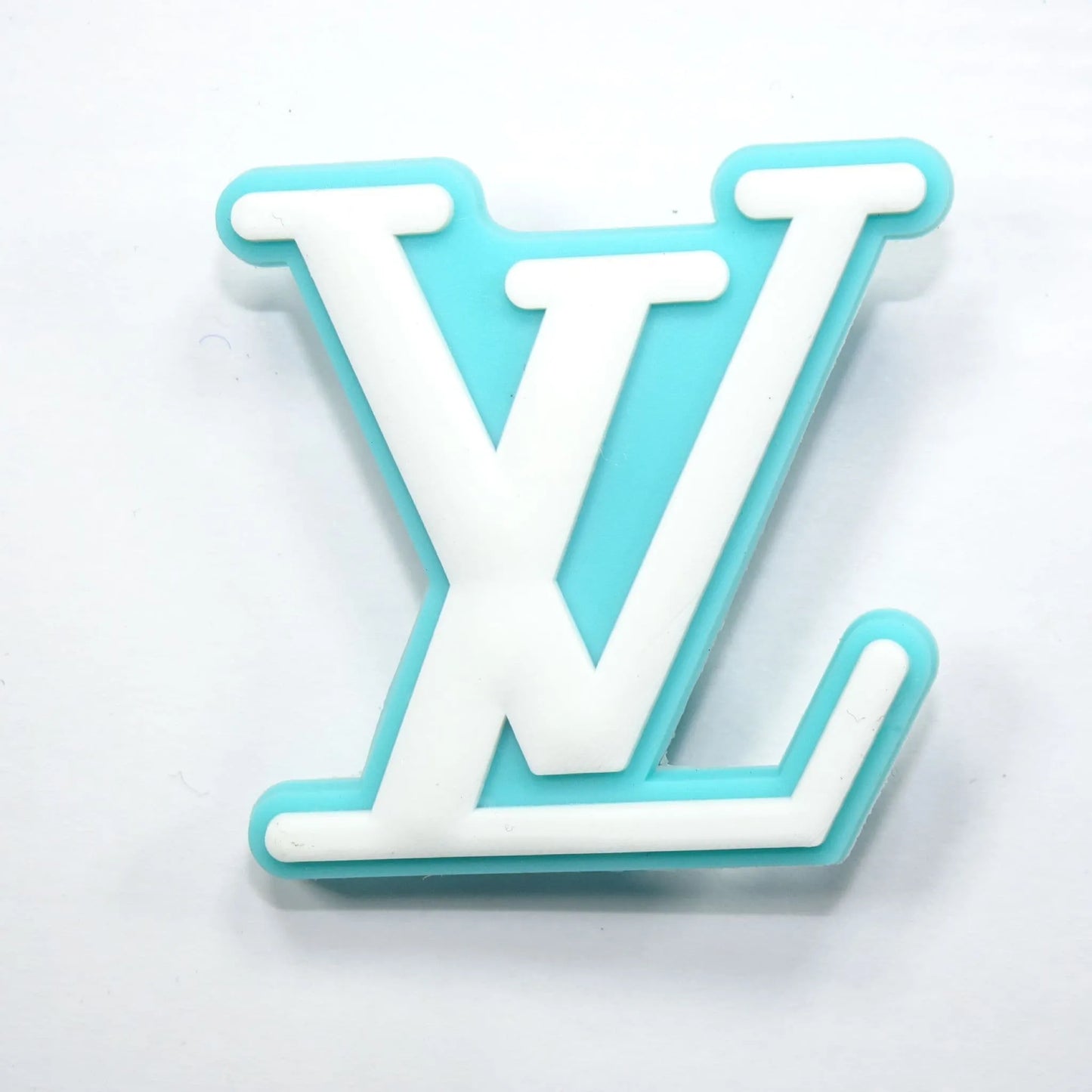 Lv Louis Vuitton French Luxury Stylized Logo White On Aqua Shoe Charm