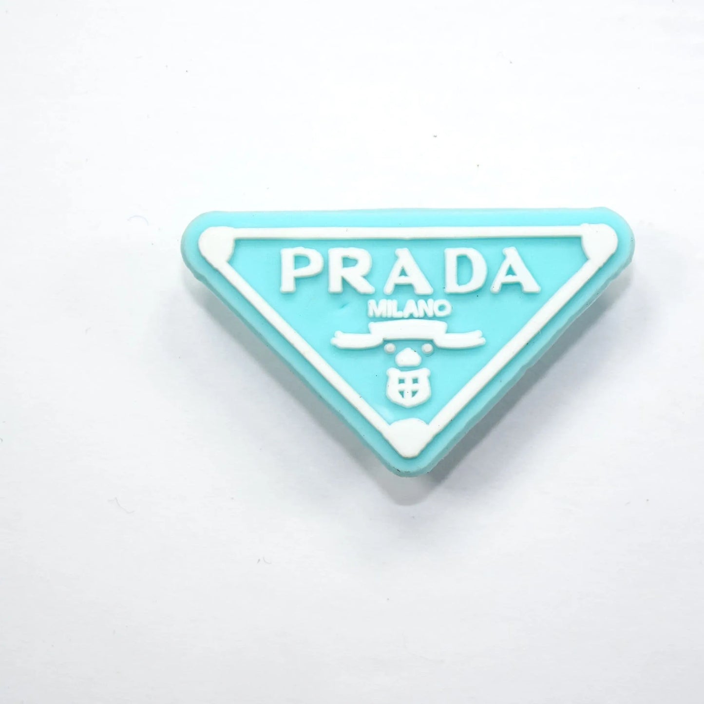 Prada Triplate Stylised Badge Logo White On Aqua Shoe Charm