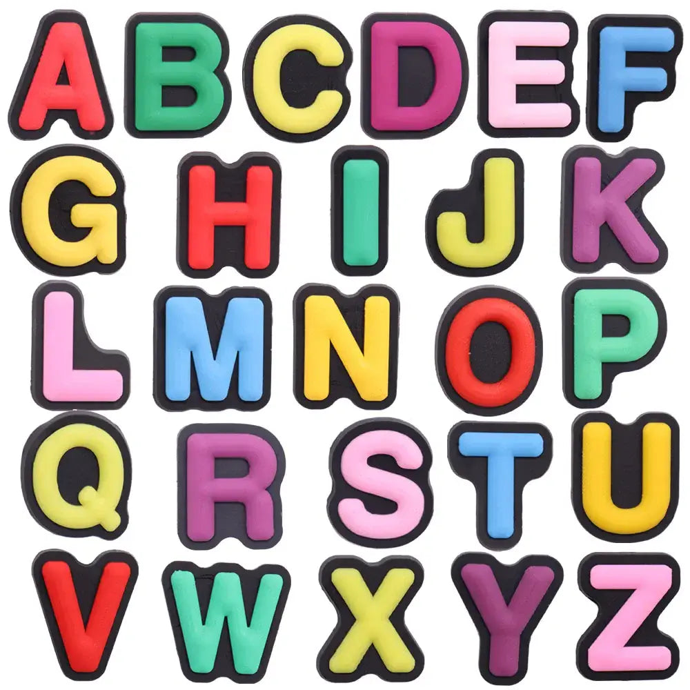 Shoe charm - A-Z CAPITAL LETTERS, Colours on Black