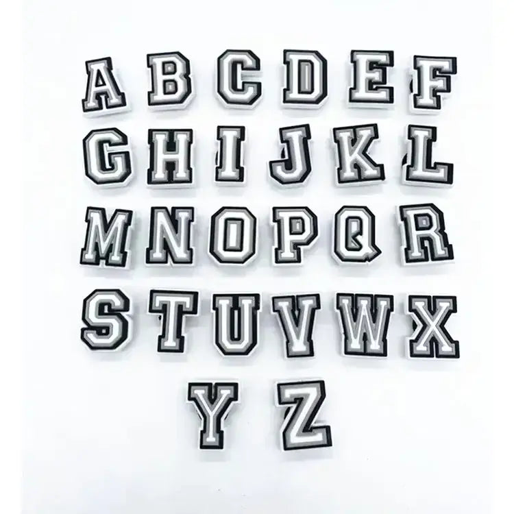 Shoe charm - A-Z CAPITAL LETTERS, Black border with white letters