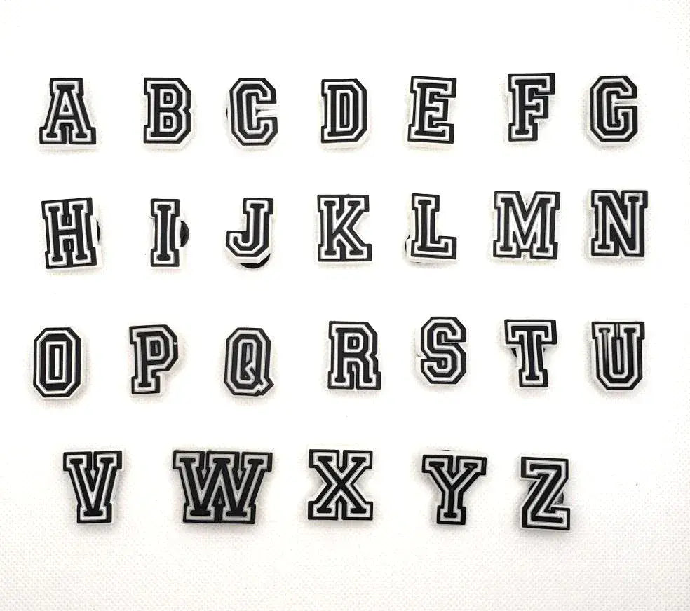 Shoe charm - A-Z CAPITAL LETTERS, Black on White