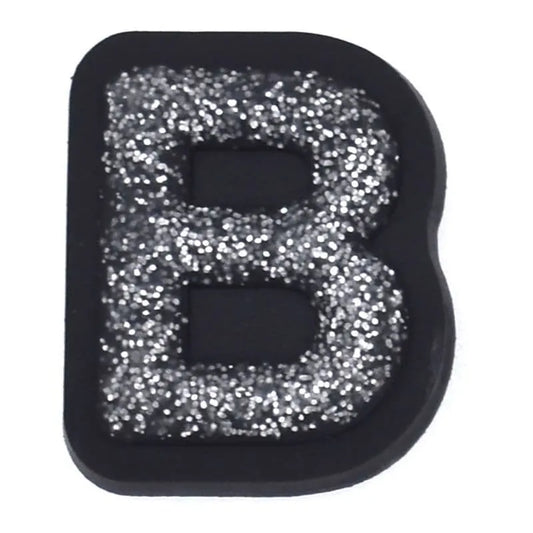 Shoe charm - A-Z CAPITAL LETTERS, Sparkle silver on Black