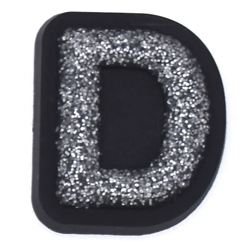 Shoe charm - A-Z CAPITAL LETTERS, Sparkle silver on Black