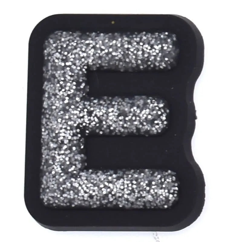 Shoe charm - A-Z CAPITAL LETTERS, Sparkle silver on Black