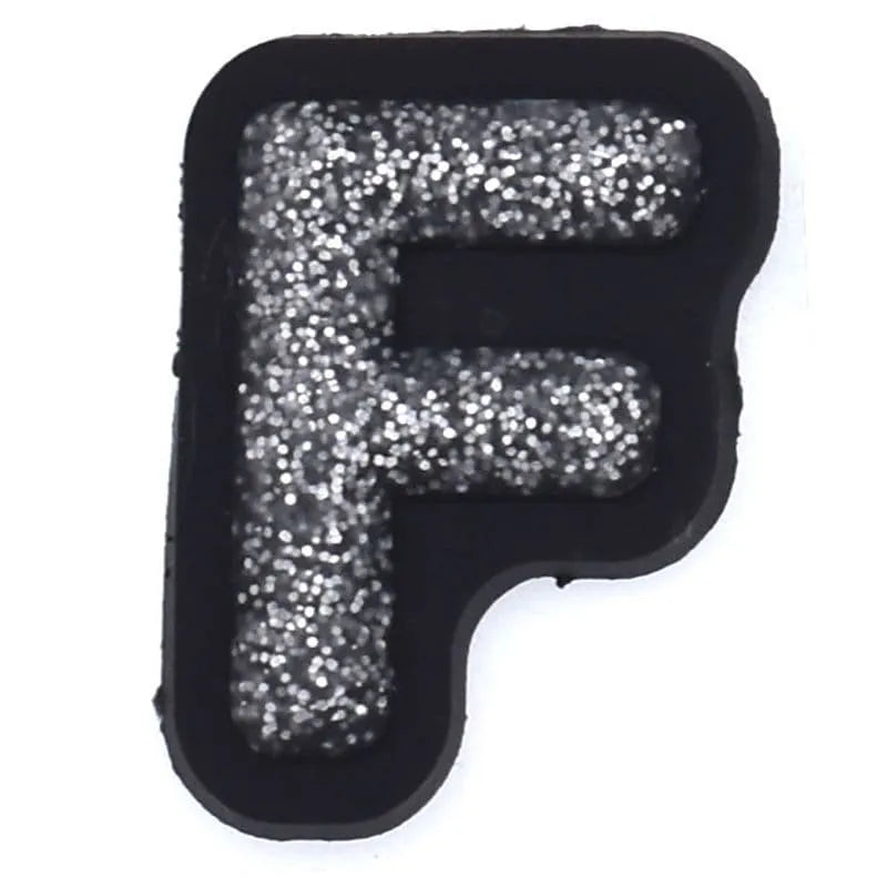 Shoe charm - A-Z CAPITAL LETTERS, Sparkle silver on Black