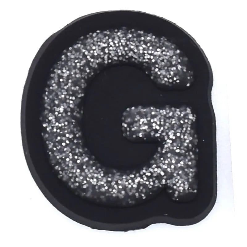 Shoe charm - A-Z CAPITAL LETTERS, Sparkle silver on Black