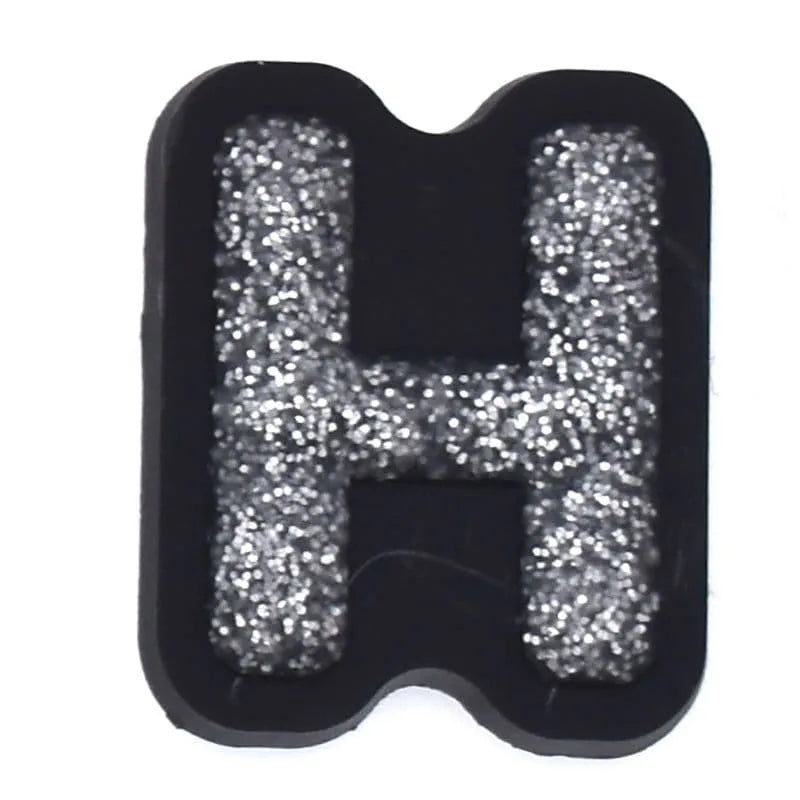 Shoe charm - A-Z CAPITAL LETTERS, Sparkle silver on Black