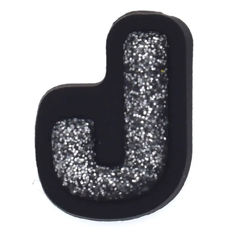 Shoe charm - A-Z CAPITAL LETTERS, Sparkle silver on Black