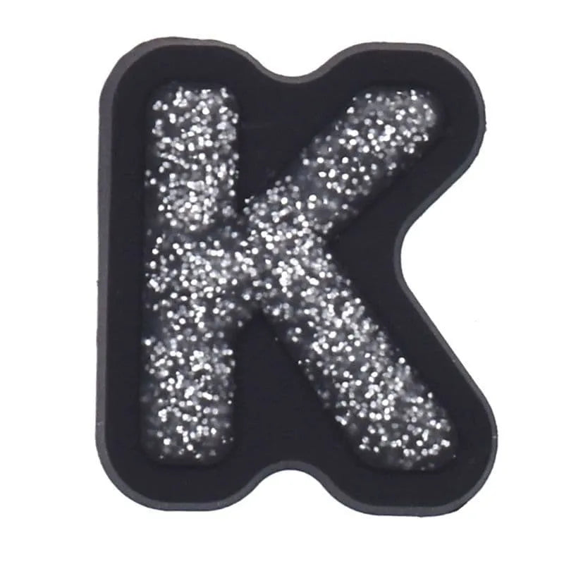 Shoe charm - A-Z CAPITAL LETTERS, Sparkle silver on Black