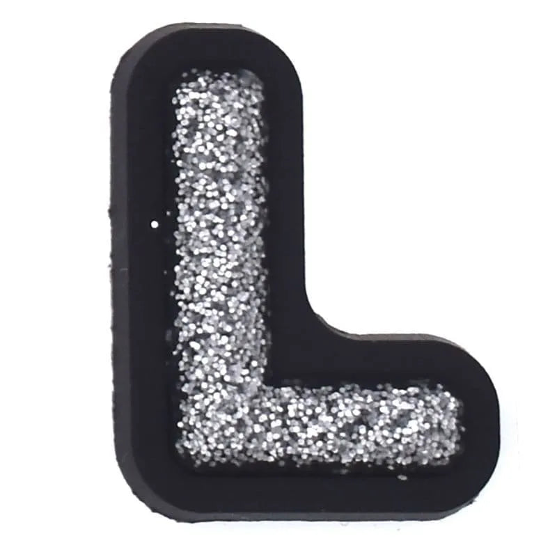 Shoe charm - A-Z CAPITAL LETTERS, Sparkle silver on Black