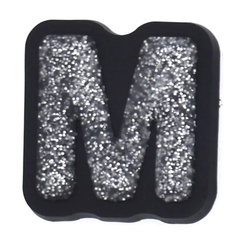 Shoe charm - A-Z CAPITAL LETTERS, Sparkle silver on Black