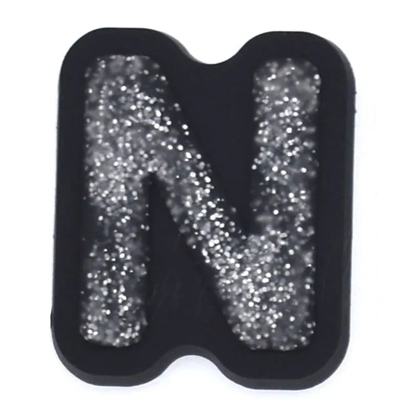 Shoe charm - A-Z CAPITAL LETTERS, Sparkle silver on Black