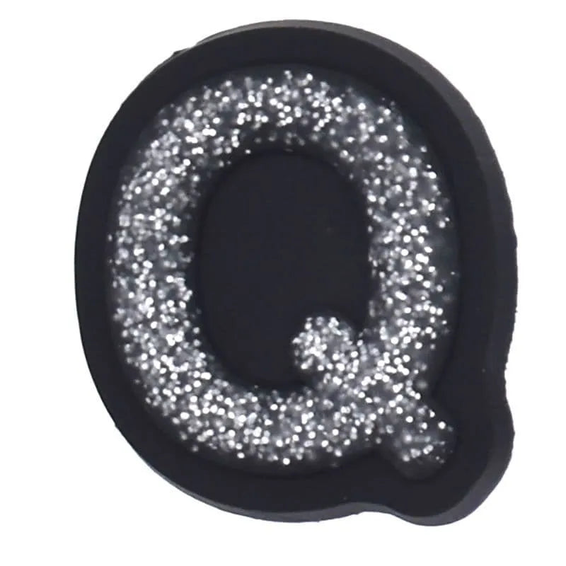 Shoe charm - A-Z CAPITAL LETTERS, Sparkle silver on Black