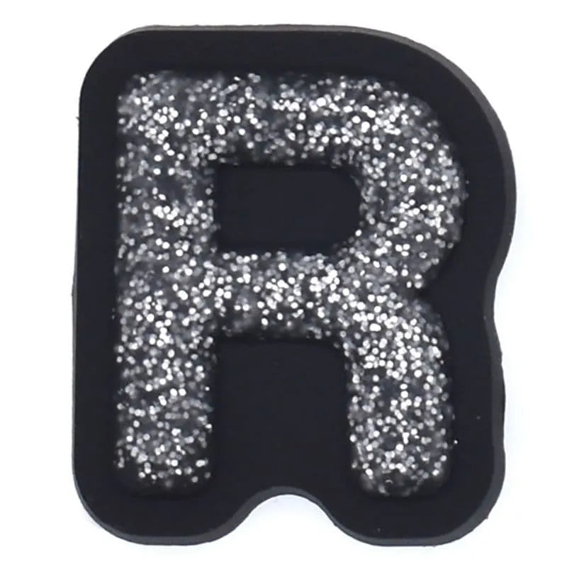 Shoe charm - A-Z CAPITAL LETTERS, Sparkle silver on Black