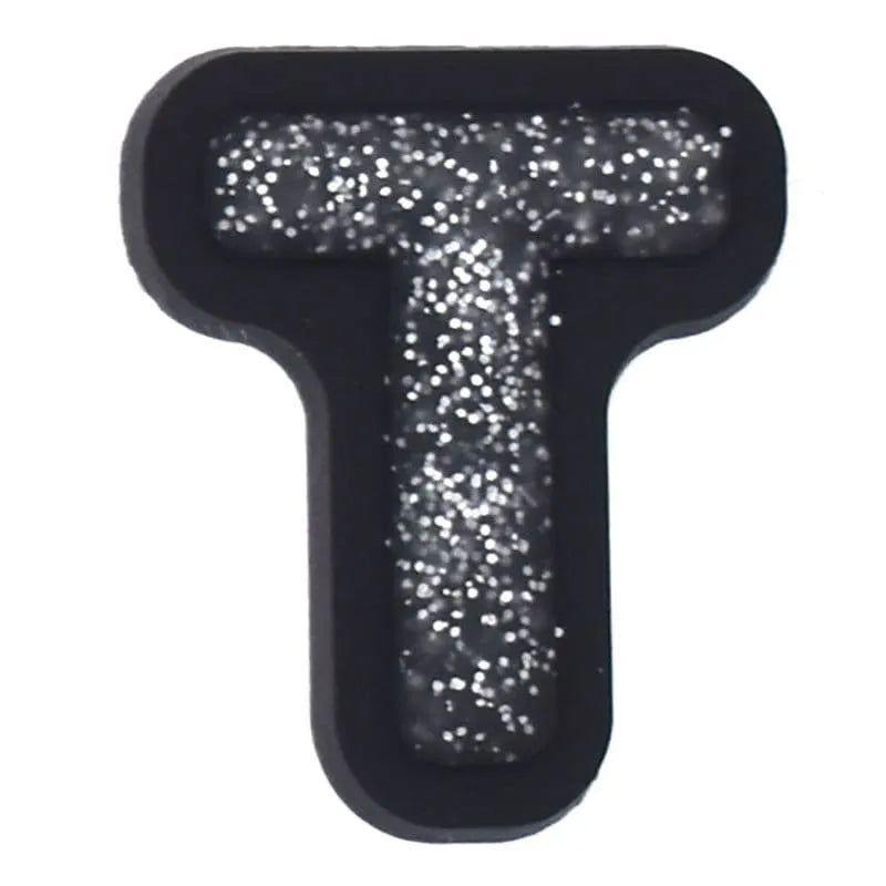 Shoe charm - A-Z CAPITAL LETTERS, Sparkle silver on Black