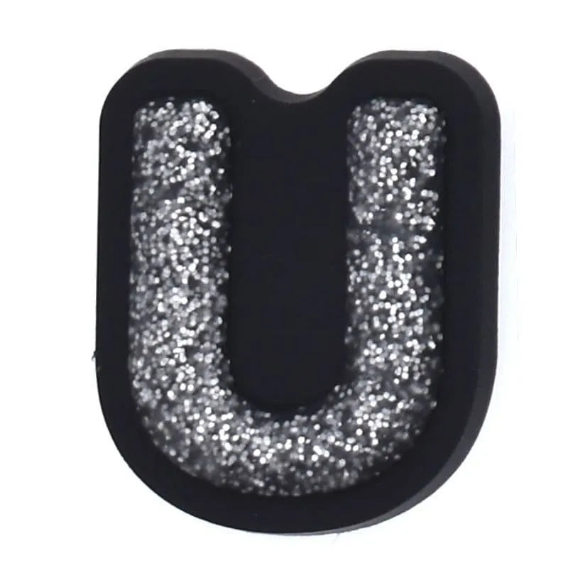 Shoe charm - A-Z CAPITAL LETTERS, Sparkle silver on Black