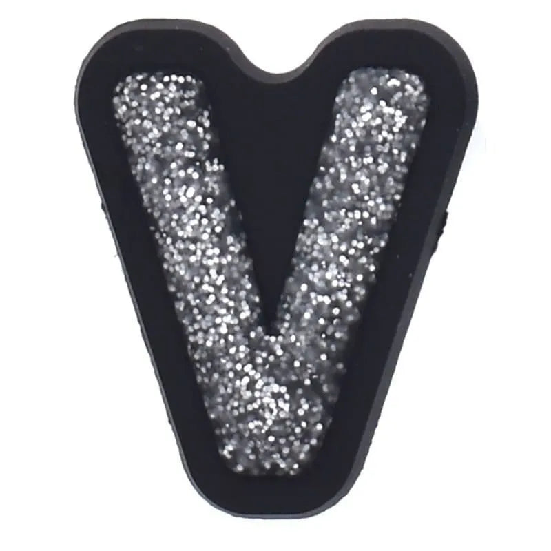 Shoe charm - A-Z CAPITAL LETTERS, Sparkle silver on Black