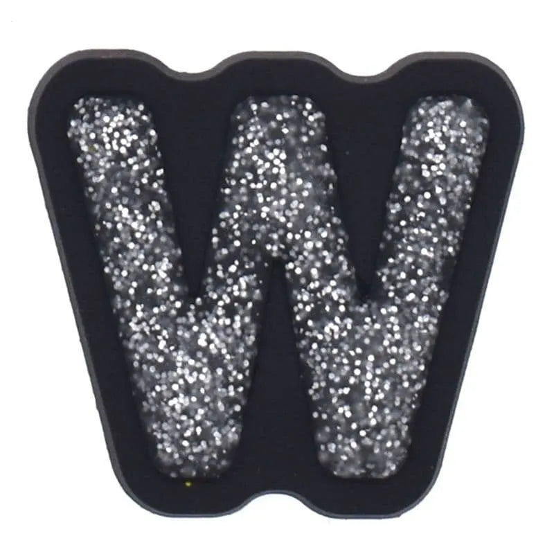 Shoe charm - A-Z CAPITAL LETTERS, Sparkle silver on Black
