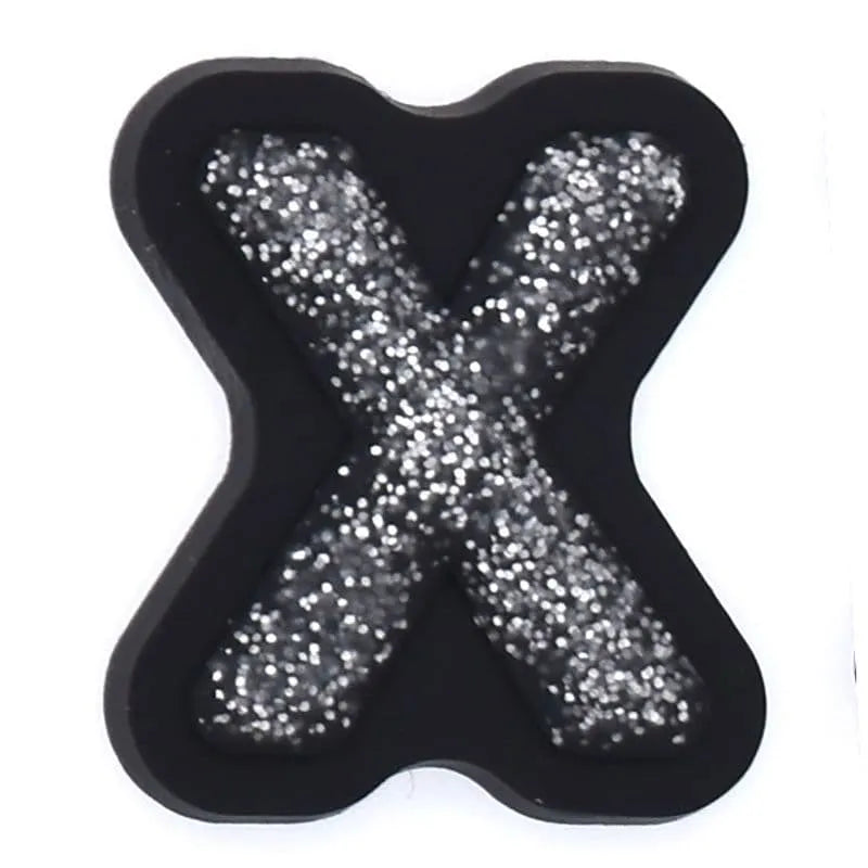 Shoe charm - A-Z CAPITAL LETTERS, Sparkle silver on Black