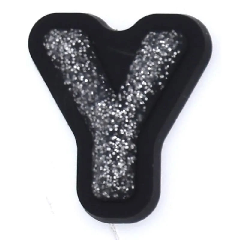 Shoe charm - A-Z CAPITAL LETTERS, Sparkle silver on Black