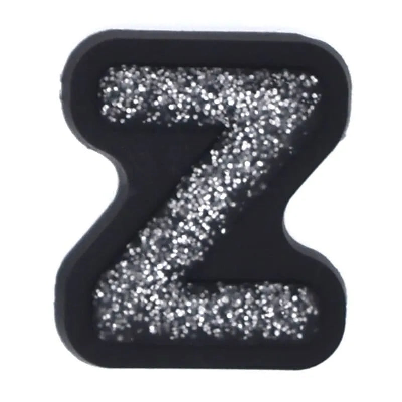 Shoe charm - A-Z CAPITAL LETTERS, Sparkle silver on Black