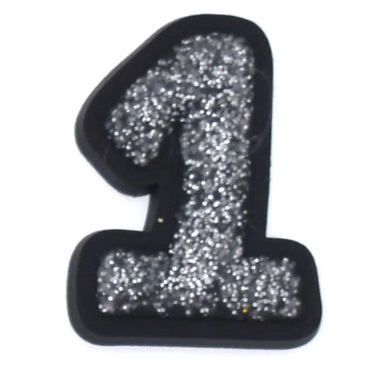 Shoe charm -NUMBERS, Sparkle Silver on Black