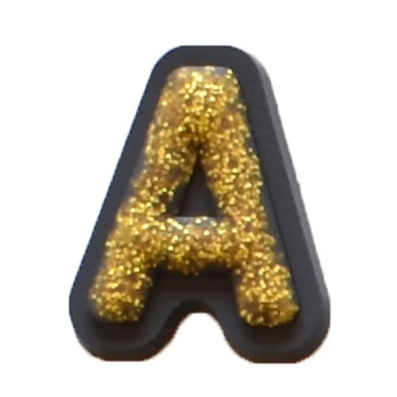 Shoe charm - A-Z CAPITAL LETTERS, Sparkle Gold on Black