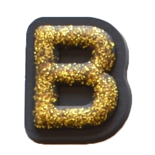 Shoe charm - A-Z CAPITAL LETTERS, Sparkle Gold on Black