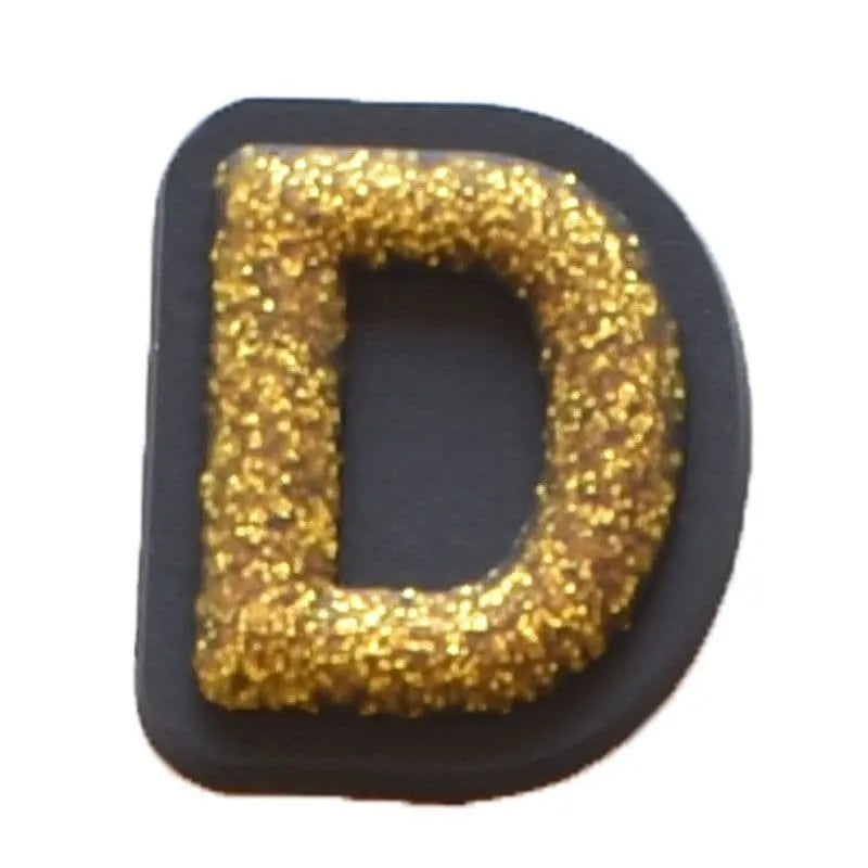 Shoe charm - A-Z CAPITAL LETTERS, Sparkle Gold on Black