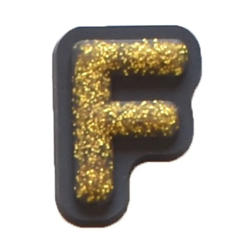 Shoe charm - A-Z CAPITAL LETTERS, Sparkle Gold on Black