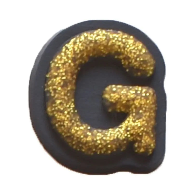 Shoe charm - A-Z CAPITAL LETTERS, Sparkle Gold on Black