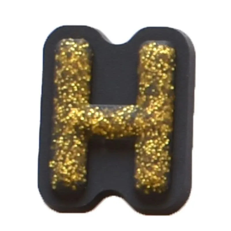 Shoe charm - A-Z CAPITAL LETTERS, Sparkle Gold on Black