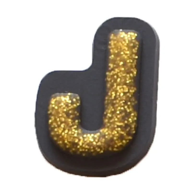Shoe charm - A-Z CAPITAL LETTERS, Sparkle Gold on Black