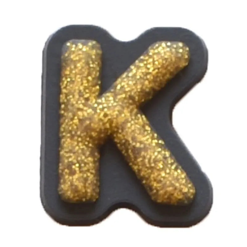 Shoe charm - A-Z CAPITAL LETTERS, Sparkle Gold on Black
