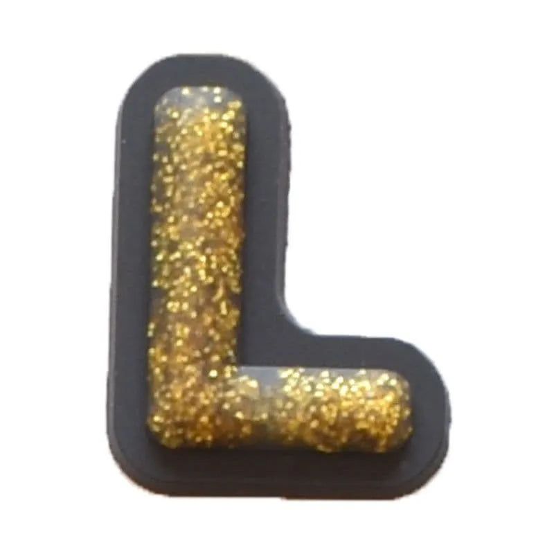 Shoe charm - A-Z CAPITAL LETTERS, Sparkle Gold on Black