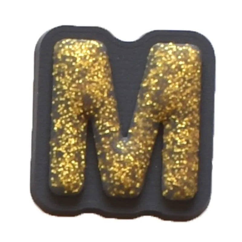 Shoe charm - A-Z CAPITAL LETTERS, Sparkle Gold on Black