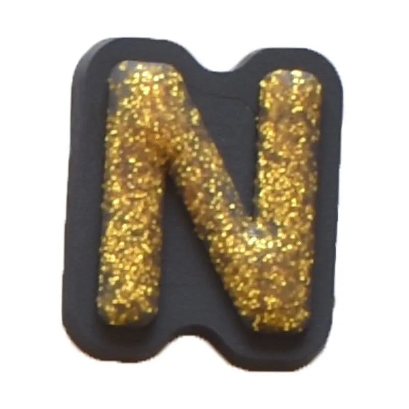 Shoe charm - A-Z CAPITAL LETTERS, Sparkle Gold on Black
