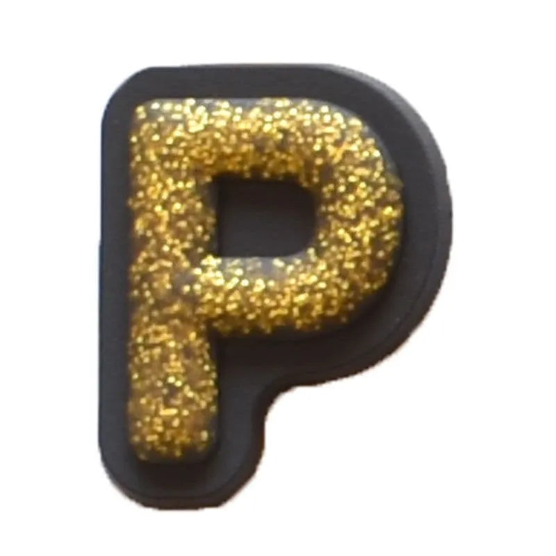 Shoe charm - A-Z CAPITAL LETTERS, Sparkle Gold on Black