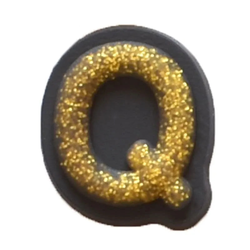 Shoe charm - A-Z CAPITAL LETTERS, Sparkle Gold on Black
