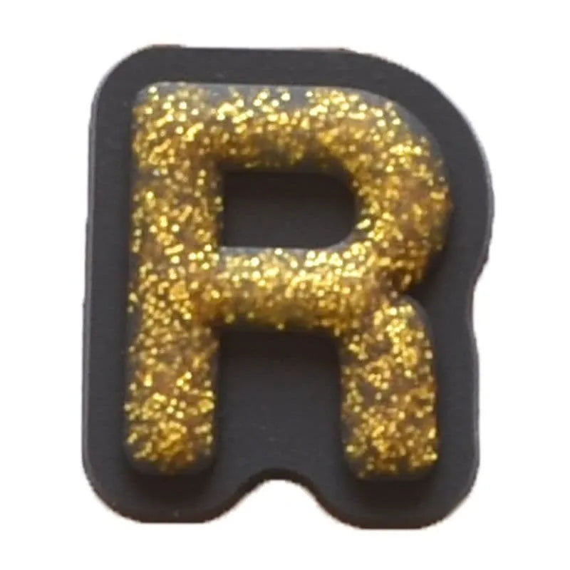 Shoe charm - A-Z CAPITAL LETTERS, Sparkle Gold on Black