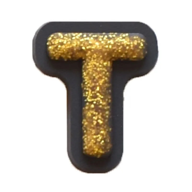 Shoe charm - A-Z CAPITAL LETTERS, Sparkle Gold on Black