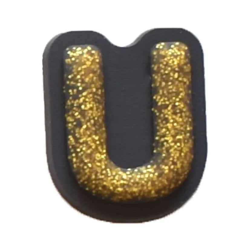 Shoe charm - A-Z CAPITAL LETTERS, Sparkle Gold on Black