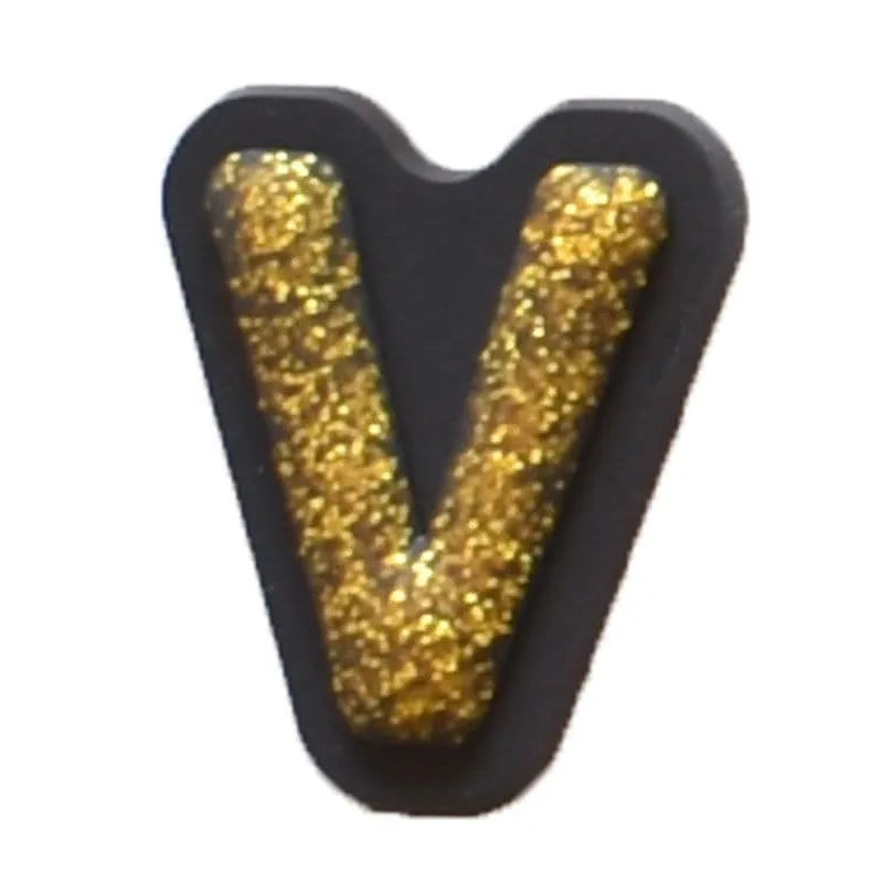 Shoe charm - A-Z CAPITAL LETTERS, Sparkle Gold on Black