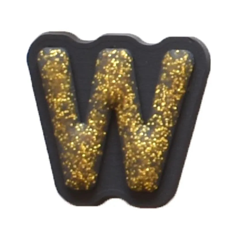 Shoe charm - A-Z CAPITAL LETTERS, Sparkle Gold on Black